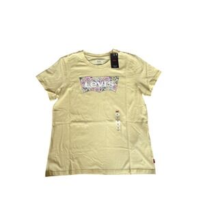Levi's Women's Perfect Tee Floral Batwing Logo Graphic T-Shirt Yellow Medium NWT